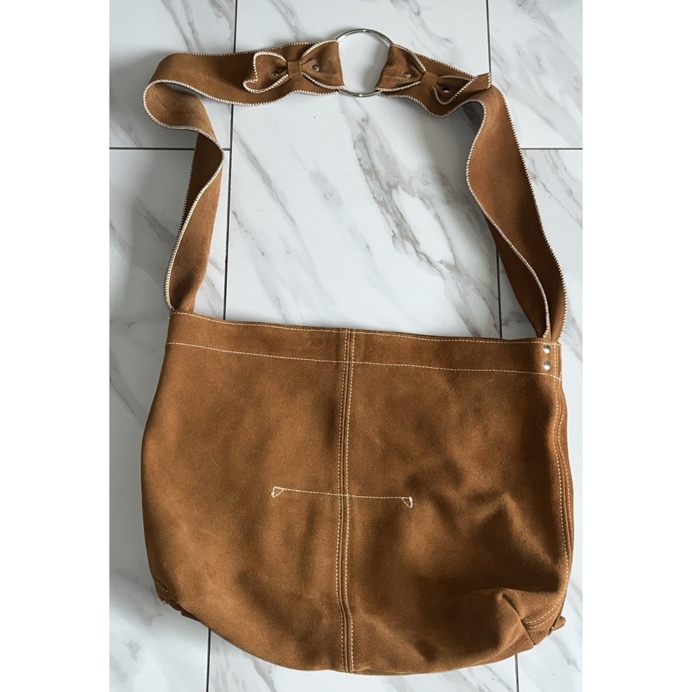 Handmade Suede Leather Wide Strap Crossbody Bag Brown Slouchy Artisan Boho UK - Picture 4 of 16